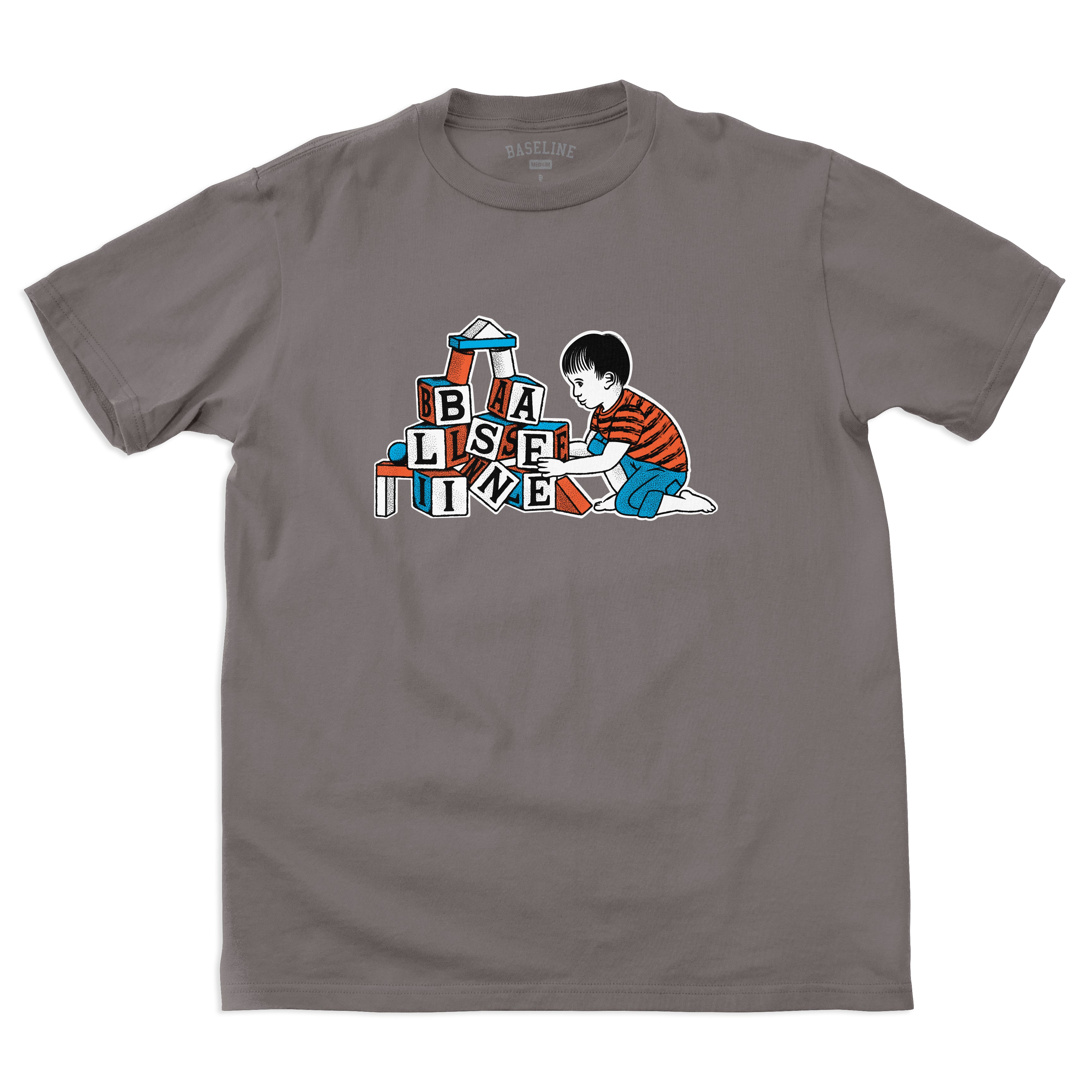 Baseline - Blockhead Tee (Charcoal/Red & Blue)