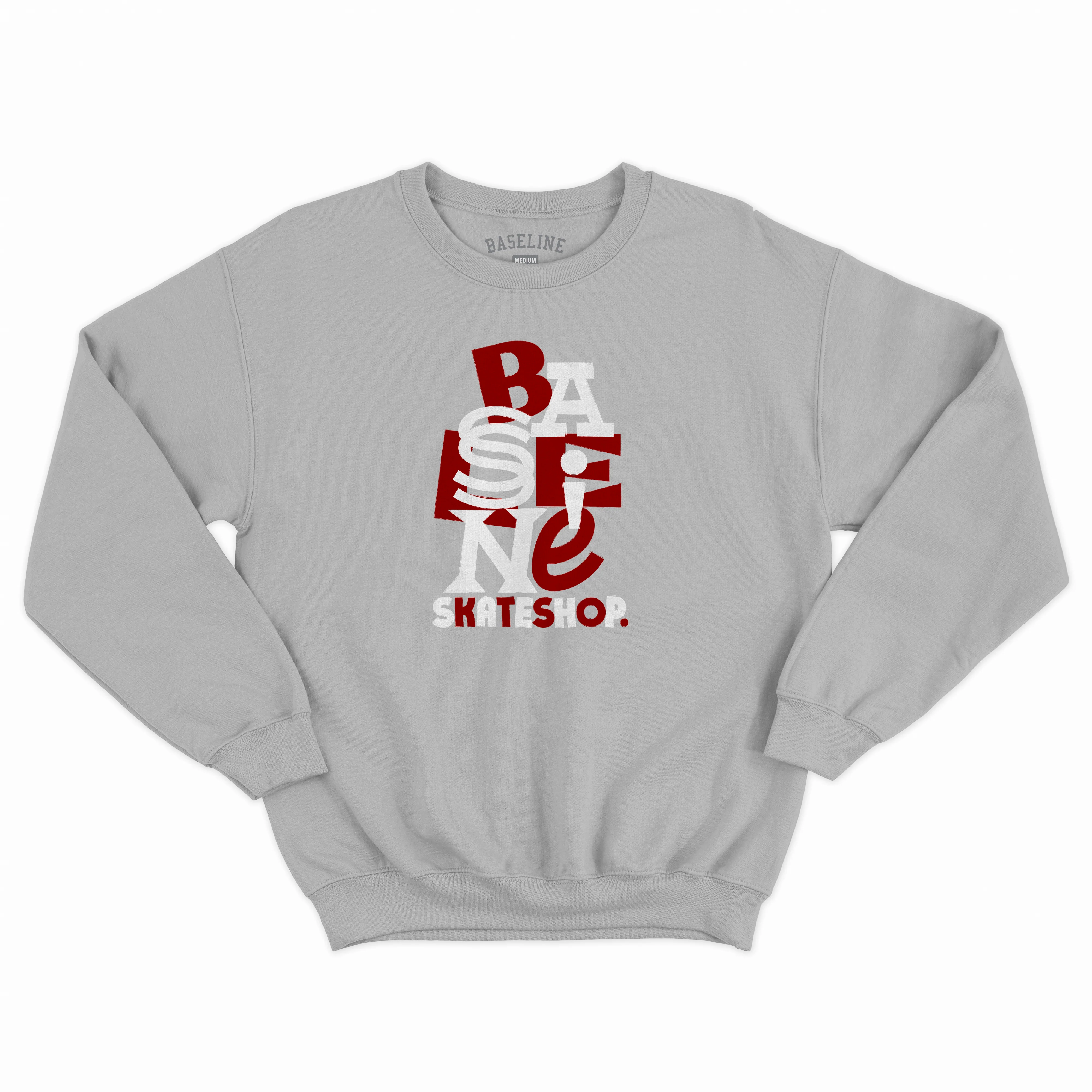 Baseline - New Stacked Logo Crew (Grey Melange/Red & White)