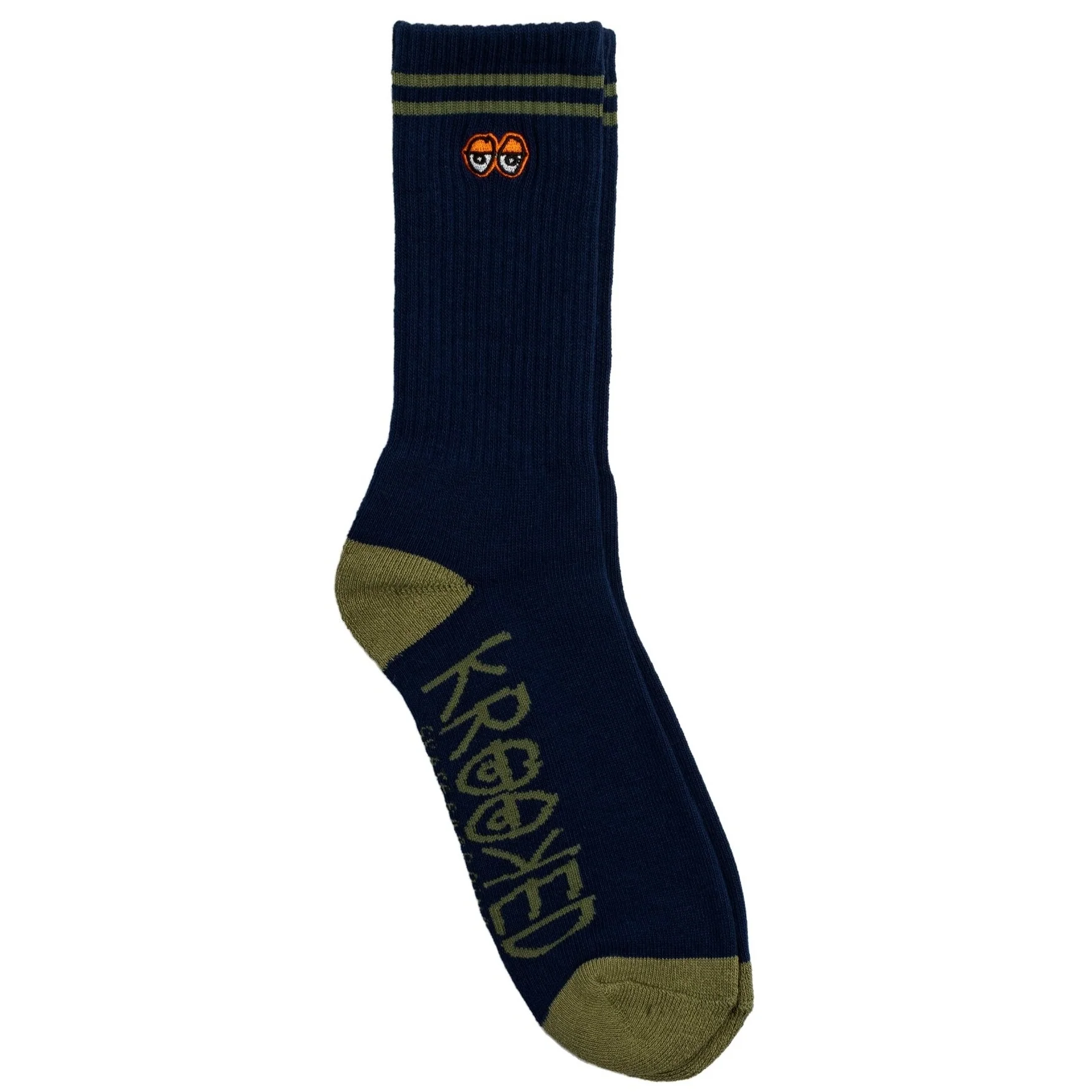 Krooked - Eyes Embroidered Socks (Navy/Olive/Orange)